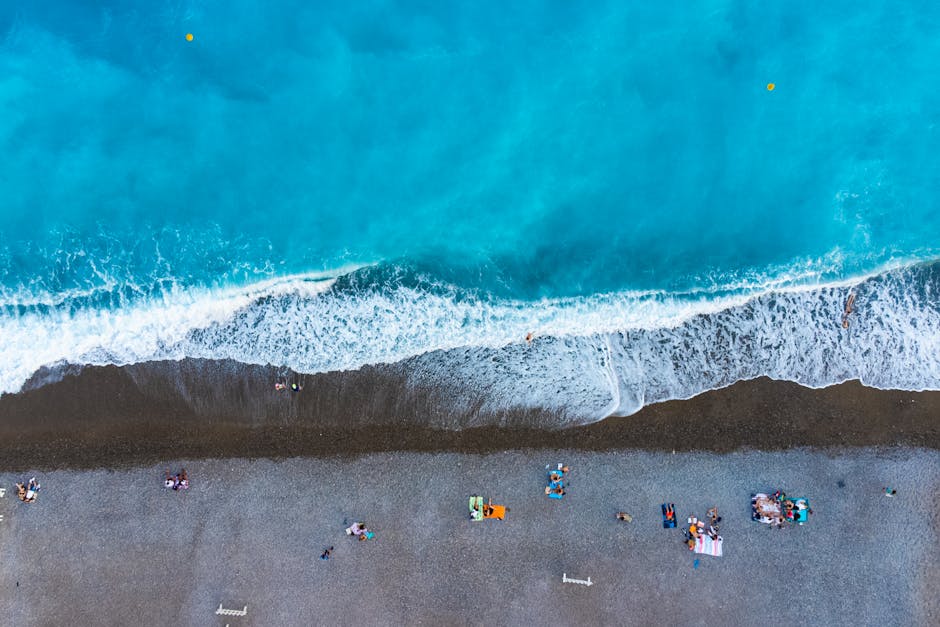 aerial view of crowded French beach in summer
