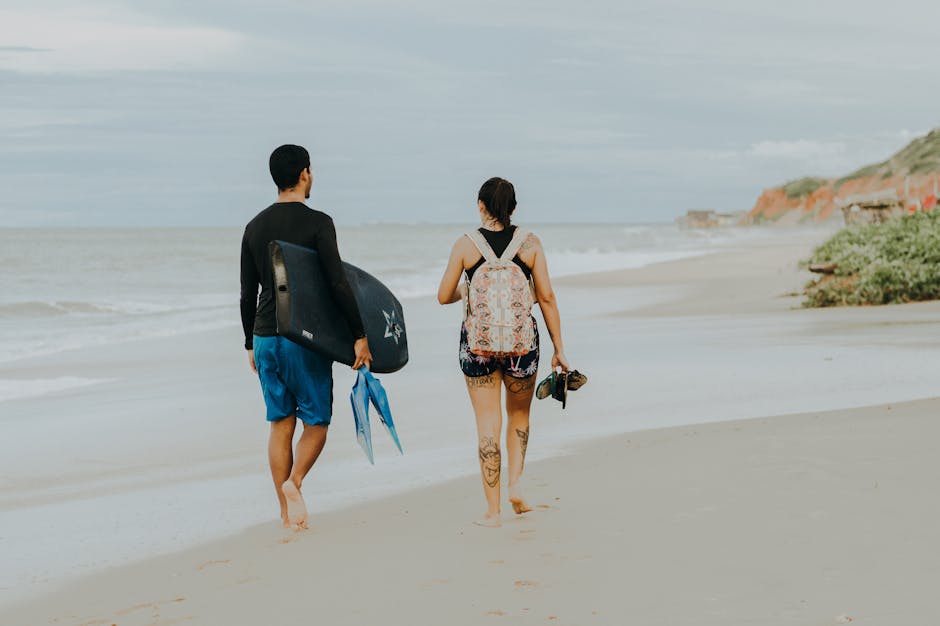 Backpacker woman walking on Brazilian beach