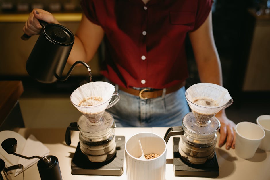 barista making pour over coffee