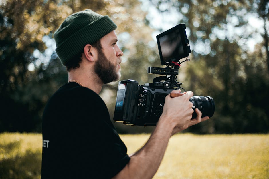 Brazilian content creator filming outdoors with portable camera