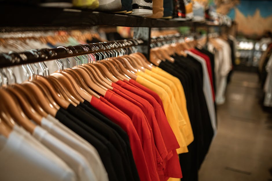 colorful clothing rack at fashion store in Barcelona