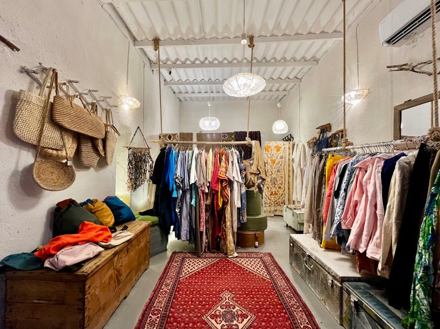 colorful clothing racks boutique interior