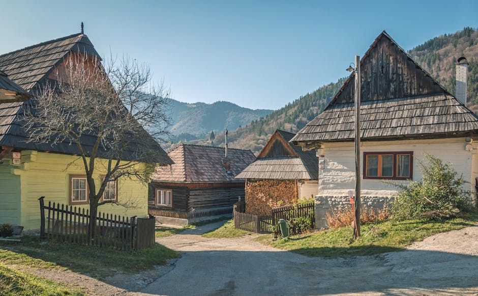 colorful small wooden houses in Polish mountains village