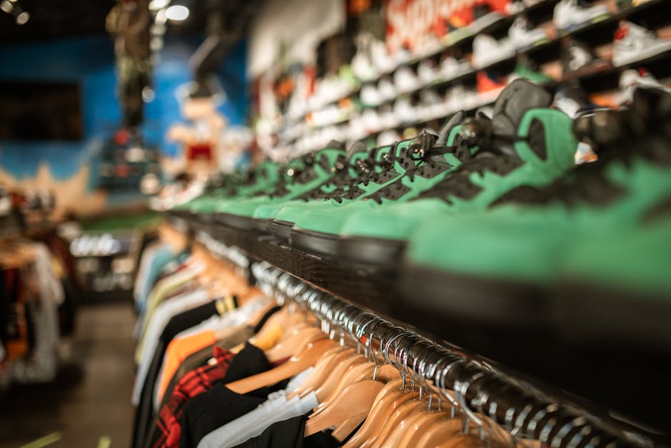 colorful sneakers clothing rack display