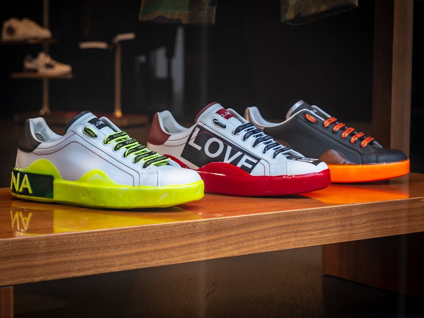colorful sneakers displayed in retail store