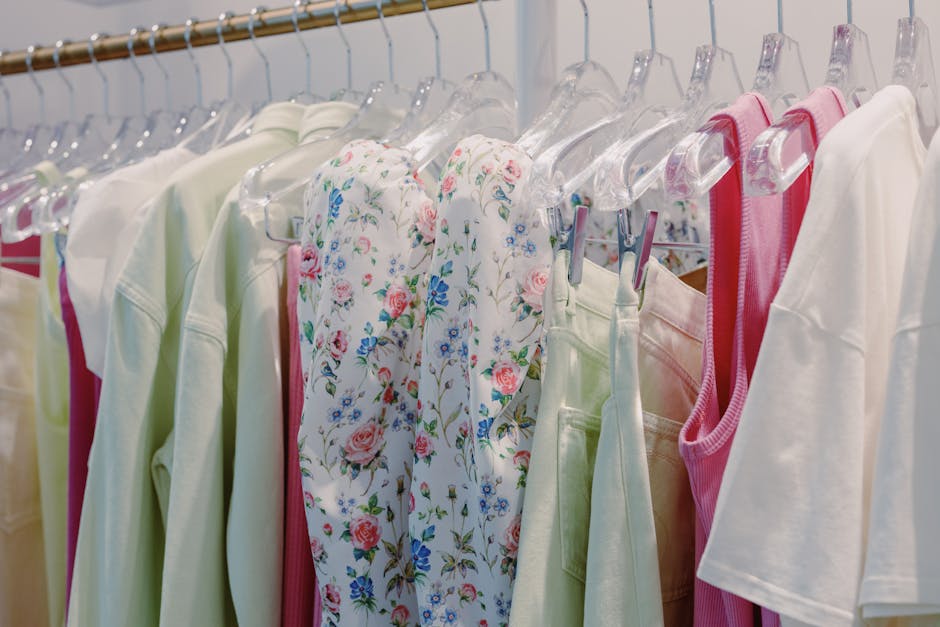 colorful spring dresses rack at boutique store
