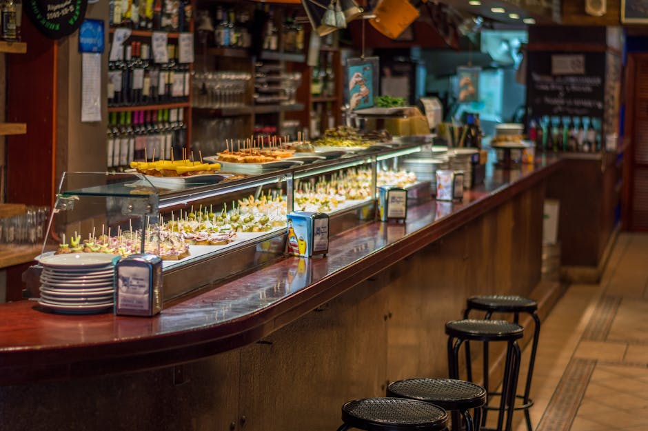 colorful tapas bar crowded with people