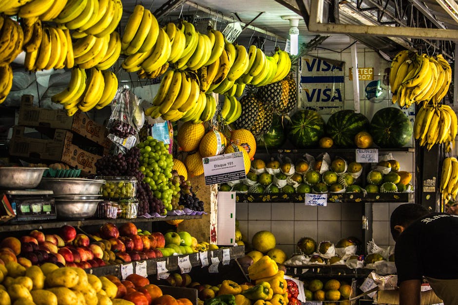 colorful tropical fruits and vegetables at a brazilian grocery store