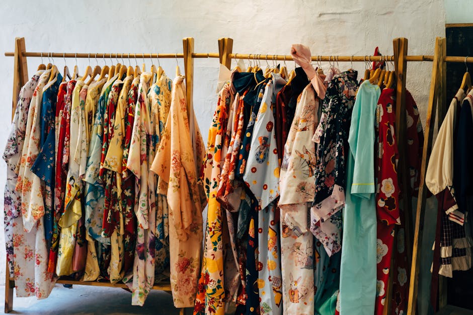 colourful wardrobe with hanging clothes and accessories