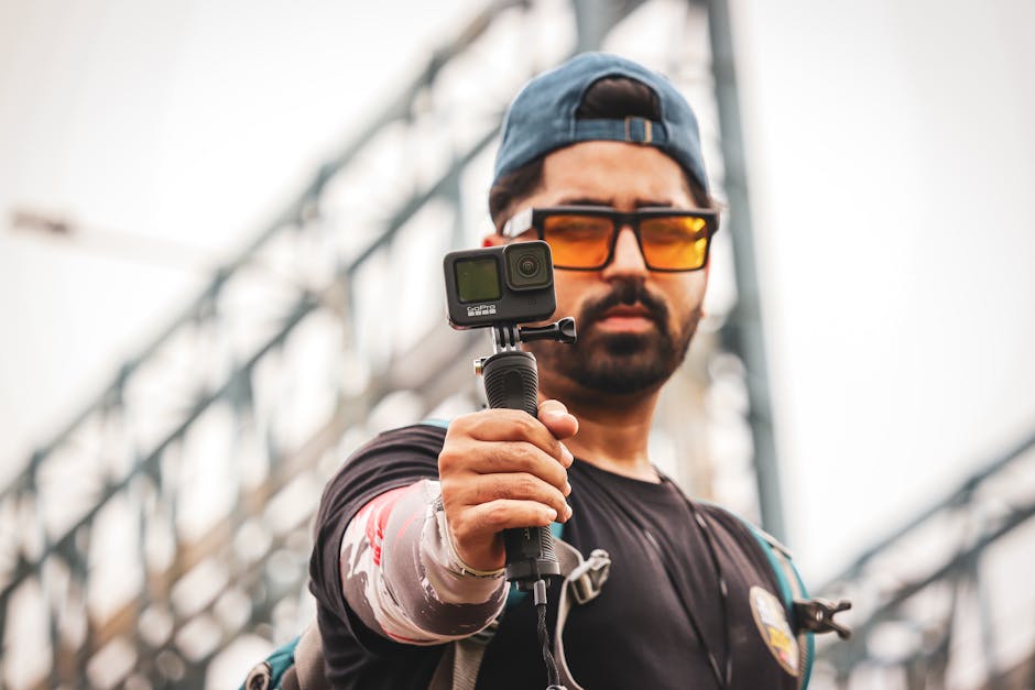 content creator filming ocean waves with GoPro