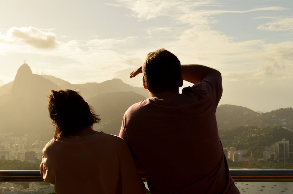 couple hiking at mountain viewpoint in Brazil