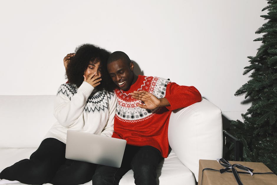 couple ordering holiday gifts together on a tablet at home