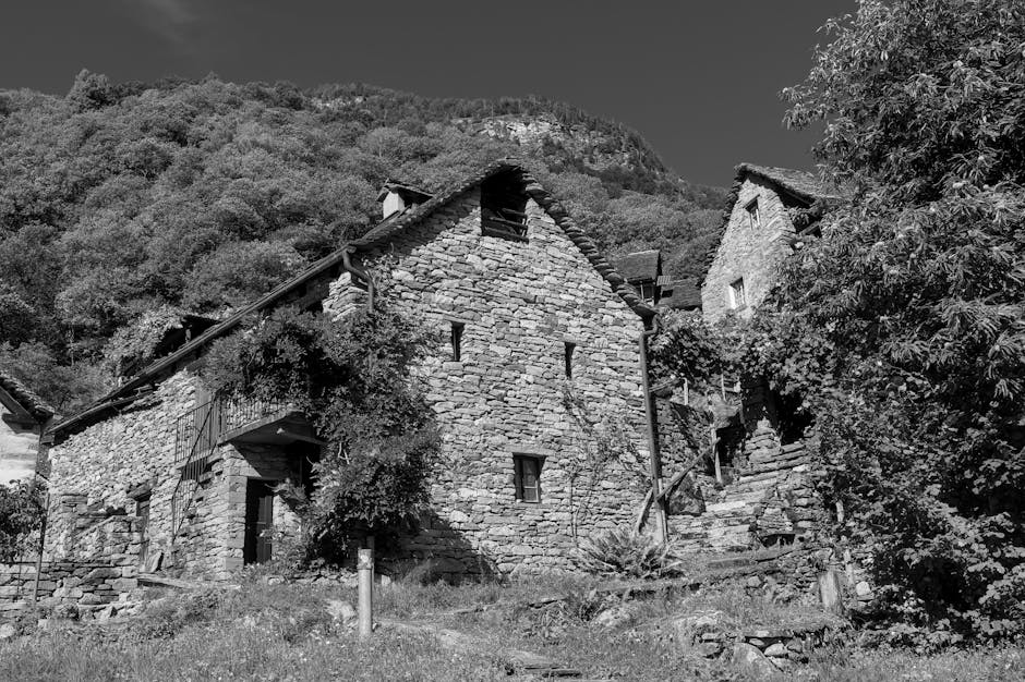 cozy rural stone house with mountain view
