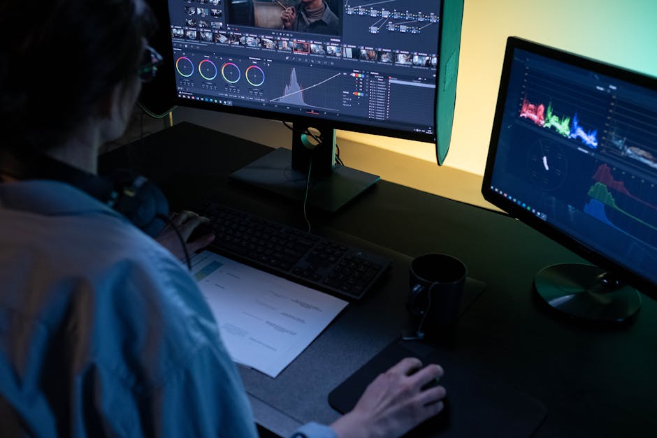 creative professional editing video content on computer