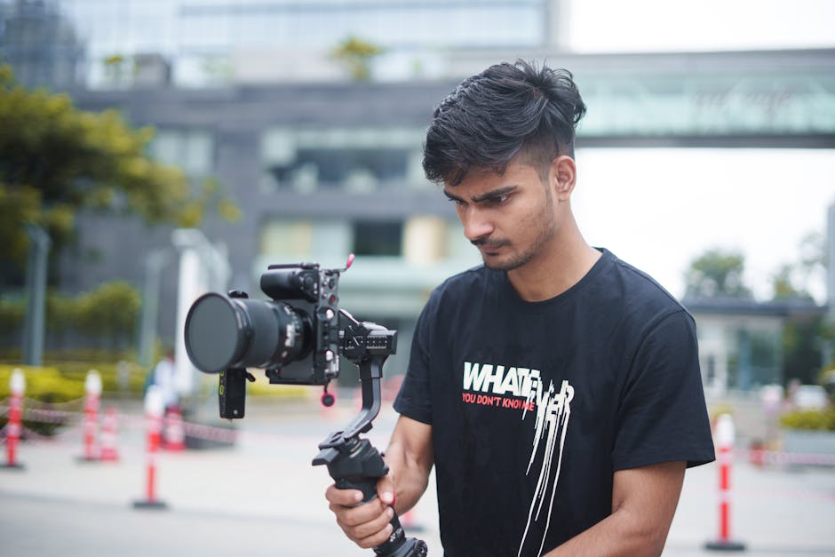 creator setting up professional camera gear for YouTube video