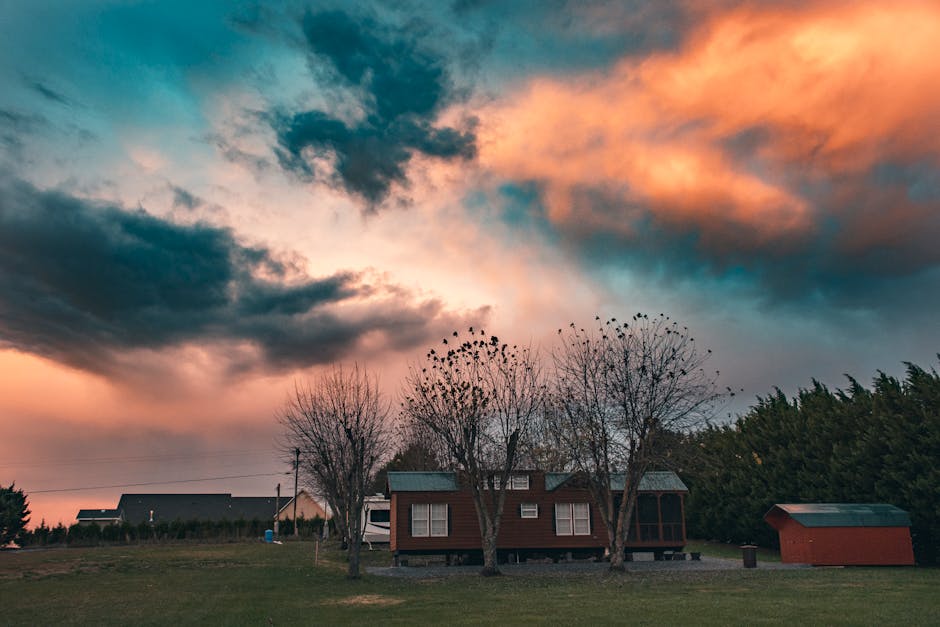 eco friendly cabin in french countryside sunset