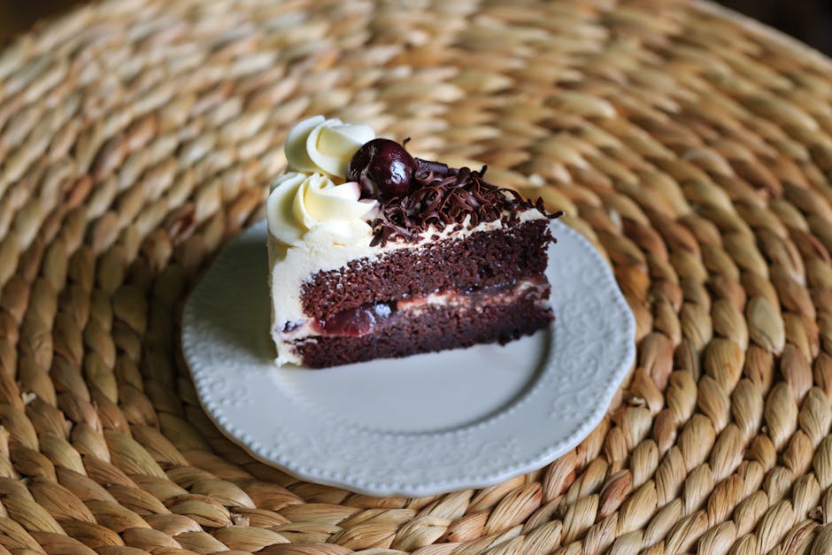 Fresh black forest cake slice with cream
