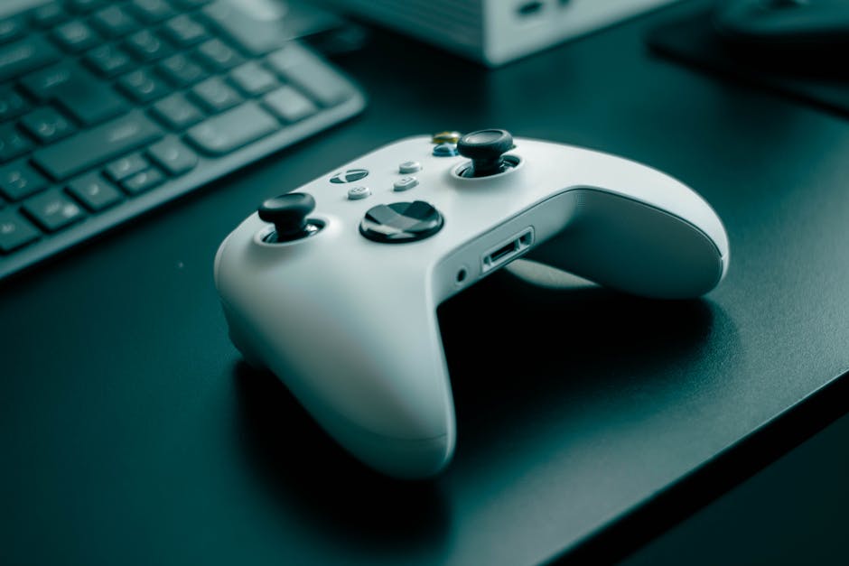 Gaming console setup with controller on table