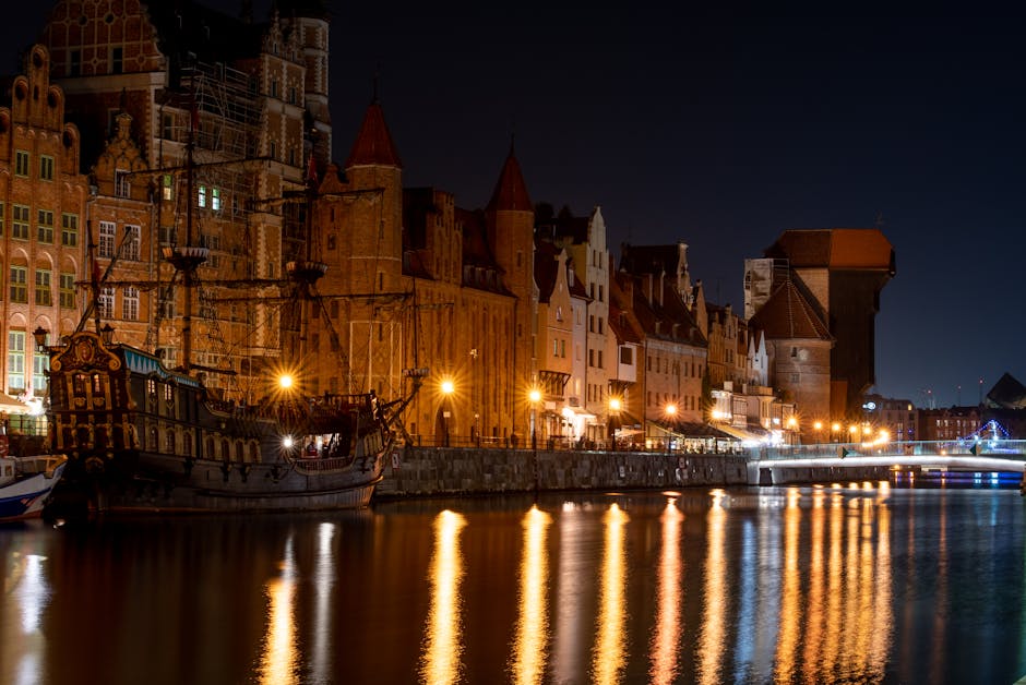 Gdansk old town medieval architecture at night