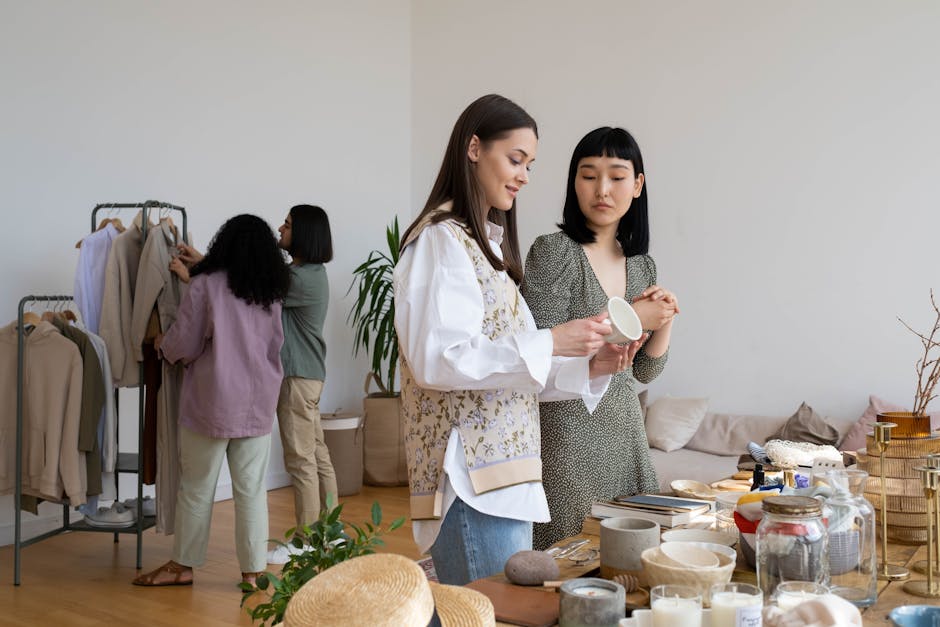 group of young women at flea market