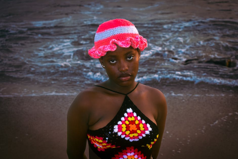 handmade crochet beach cover-up on model