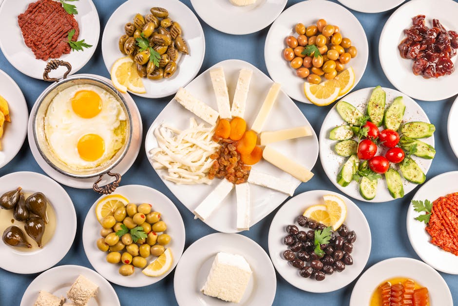healthy Mediterranean breakfast platter by sea