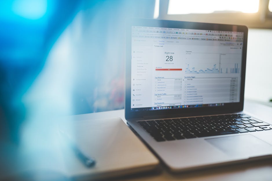 laptop with analytics dashboard and coffee