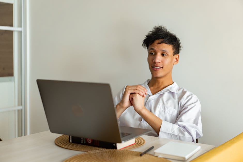 Man giving online Portuguese lesson Brazil