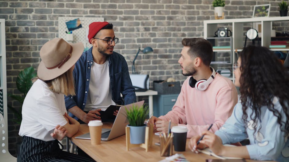 modern coworking space with young professionals collaborating