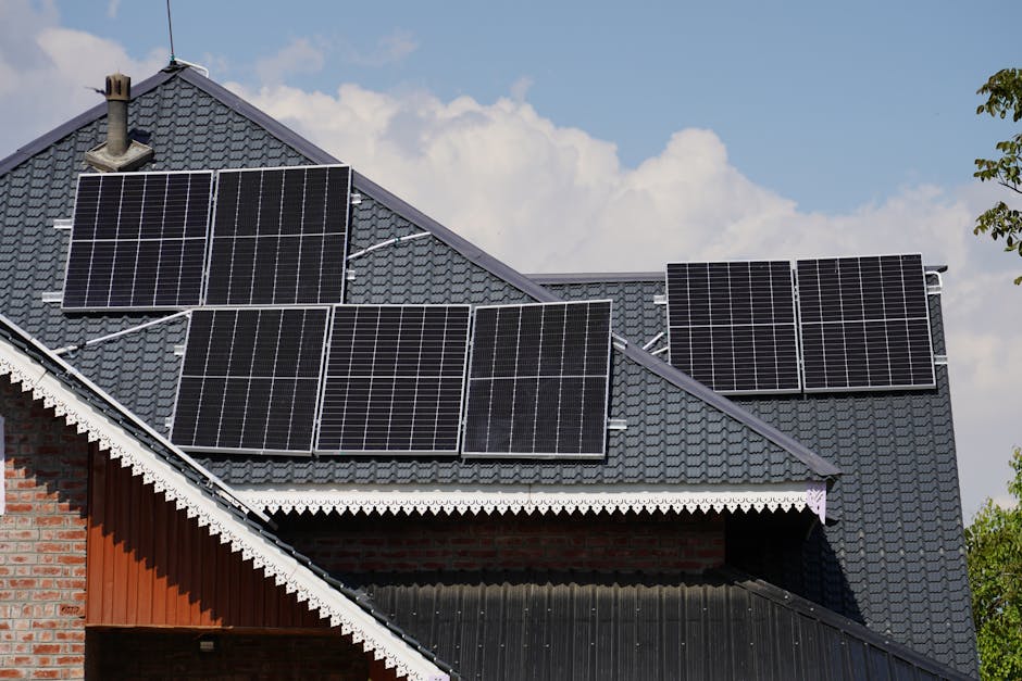 Modern house solar roof sunset