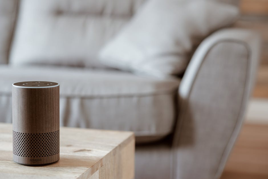 modern living room with smart home devices on table