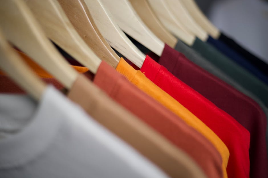neatly organized colorful wardrobe with sustainable clothing pieces
