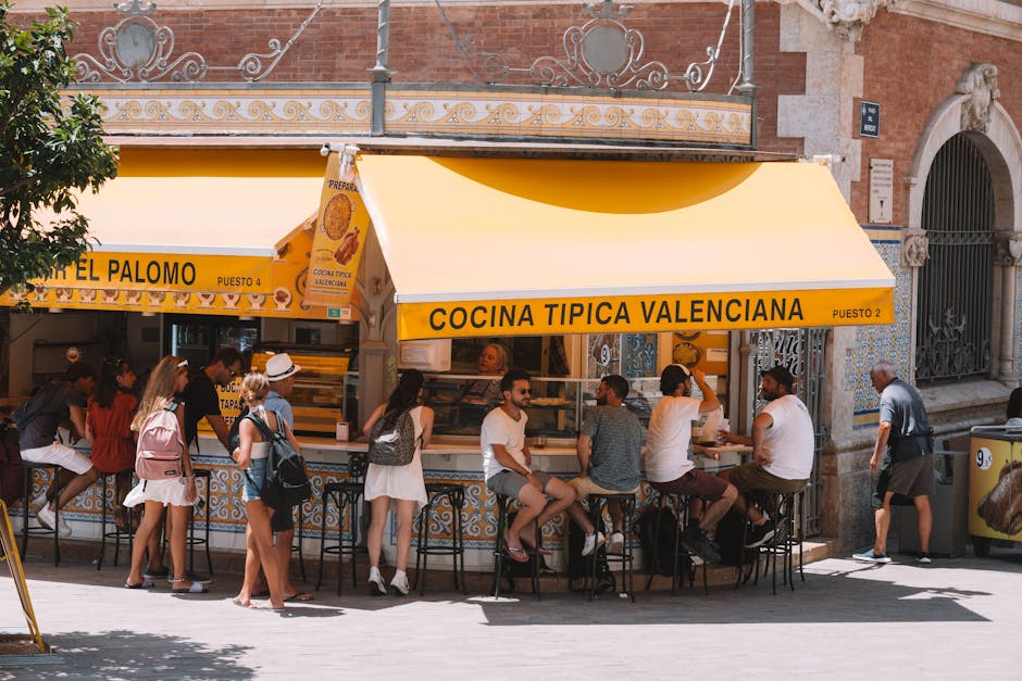 People eating street food in Spain