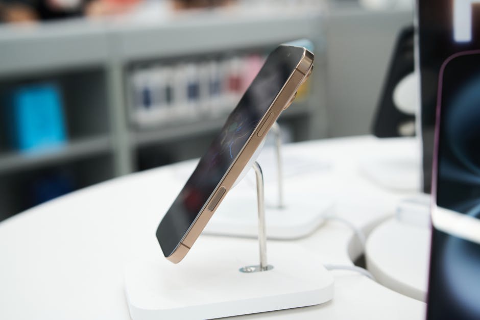 smartphone store display with many phones