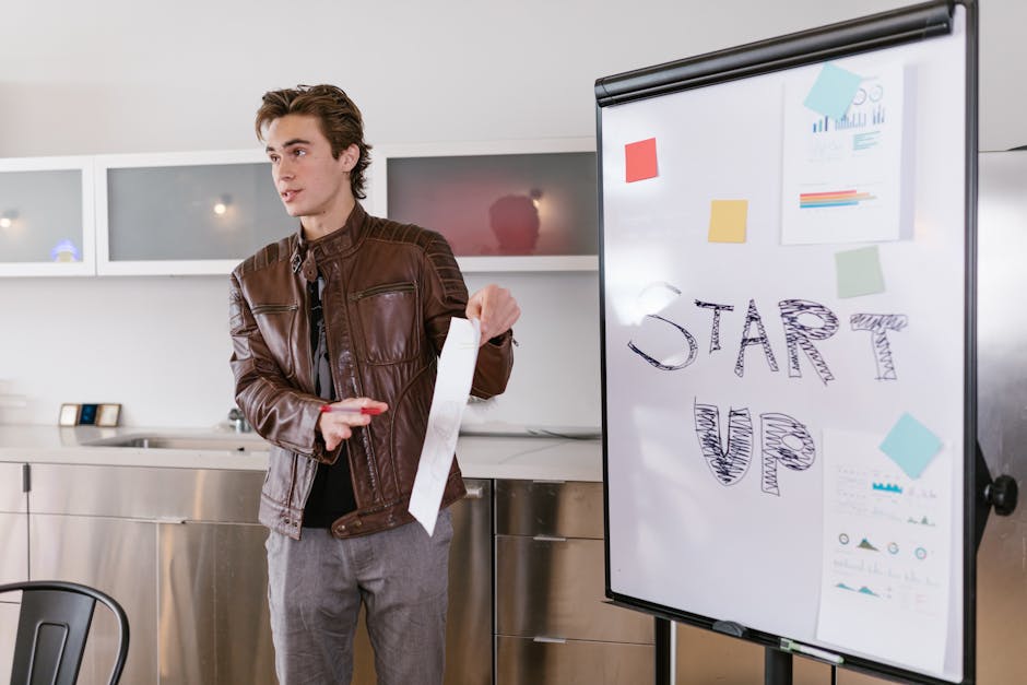 Spanish entrepreneur presenting pitch meeting