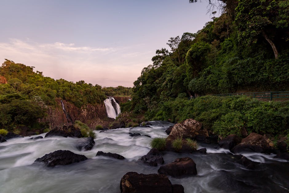 tropical waterfall in lush Brazilian jungle