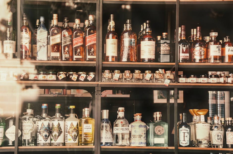 variety of premium non-alcoholic spirits bottles display